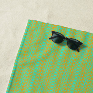 Bright Green and Orange Pattern Beach Towel