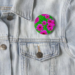 Bright Green and Pink Flower Pattern 2 Inch Round Button