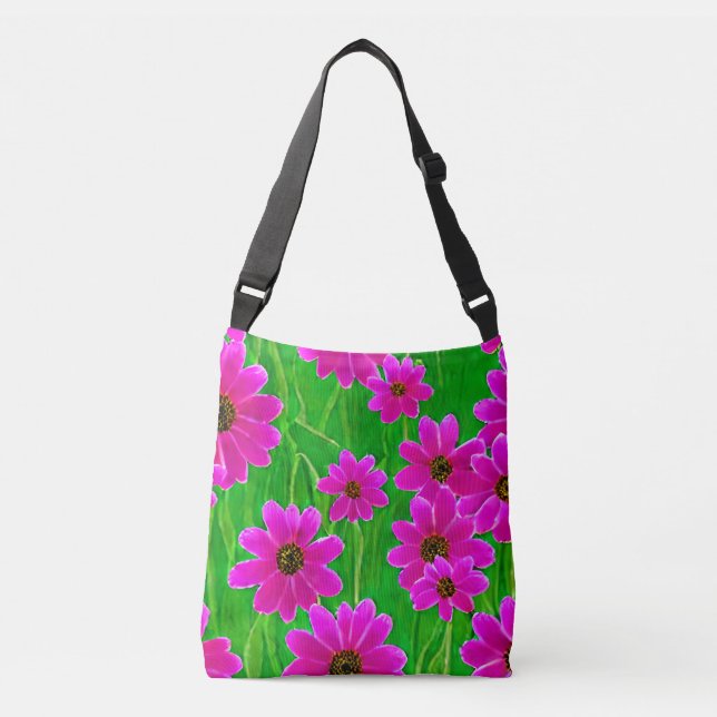 Bright Green and Pink Flower Pattern  Crossbody Bag (Front)