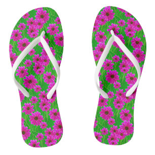 Bright Green and Pink Flower Pattern  Flip Flops