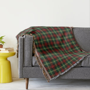 Bright Green and Red Clan Martin Scottish Plaid Throw Blanket