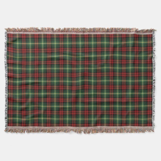 Bright Green and Red Clan Martin Scottish Plaid Throw Blanket (Front)