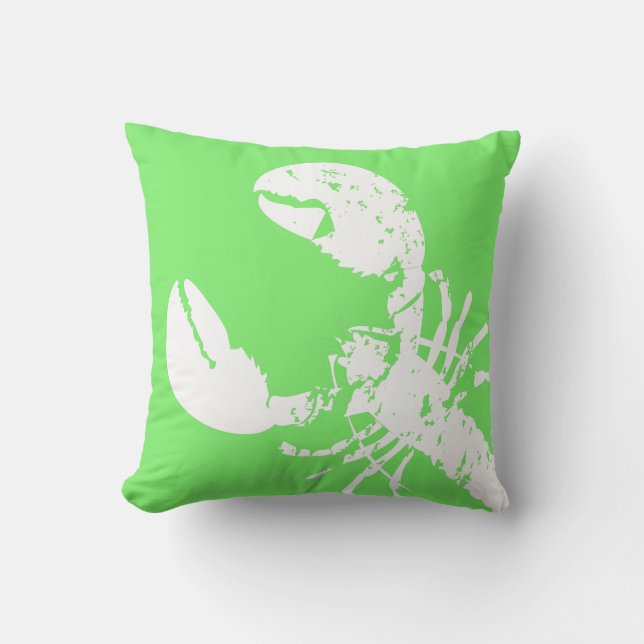 Bright Green and White Distressed Seafood Throw Pillow (Front)