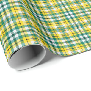 Bright Green and Yellow Gold Sporty Plaid Wrapping Paper