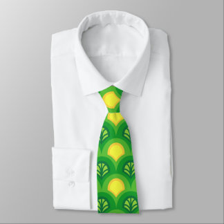 Bright green and yellow scallop art deco pattern  tie