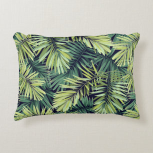 Bright green background with tropical plants. Seam Accent Pillow