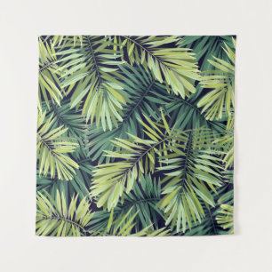 Bright green background with tropical plants. Seam Tapestry