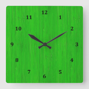 Bright Green Bamboo Wood Grain Look Square Wall Clock