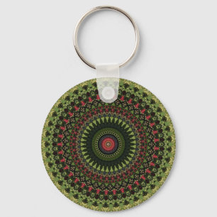 Bright Green Black and Red Mandala Design Bandana Keychain