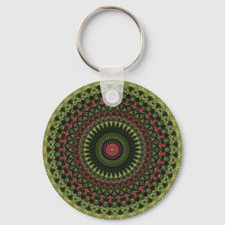 Bright Green Black and Red Mandala Design Bandana Keychain