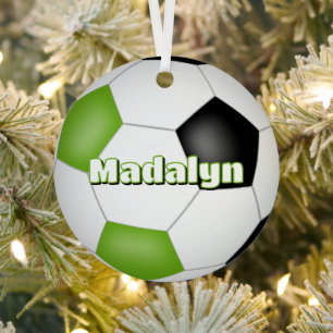 bright green black keepsake soccer athlete metal ornament