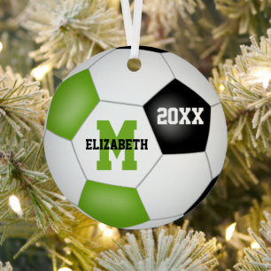 bright green black keepsake soccer athlete metal ornament