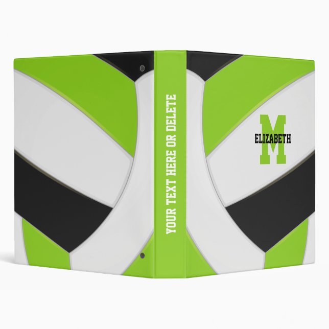 bright green black monogrammed volleyball binder (Background)