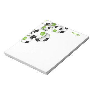 bright green black soccer balls accent custom name notepad