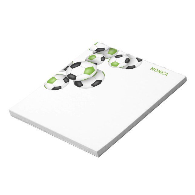 bright green black soccer balls accent custom name notepad (Rotated)