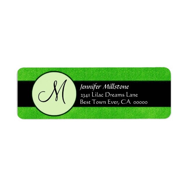 BRIGHT GREEN BLACK Wedding Monogram Address Label (Front)