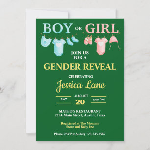 Bright Green Boy or Girl Gender Reveal Baby Shower Invitation