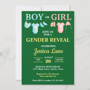 Bright Green Boy or Girl Gender Reveal Baby Shower Invitation
