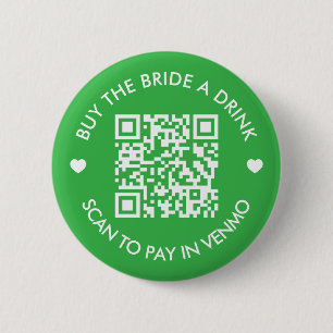 Bright Green Buy The Bride A Drink QR Code 2 Inch Round Button