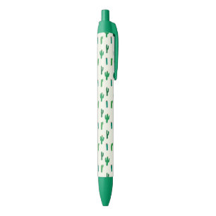 Bright Green Cactus Pattern Black Ink Pen