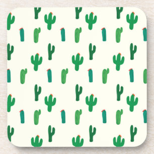 Bright Green Cactus Pattern Coaster