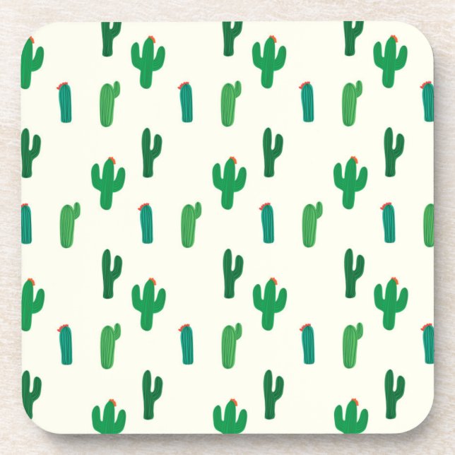 Bright Green Cactus Pattern Coaster (Front)