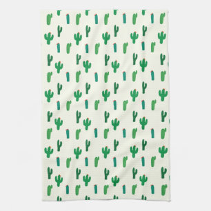 Bright Green Cactus Pattern Kitchen Towel