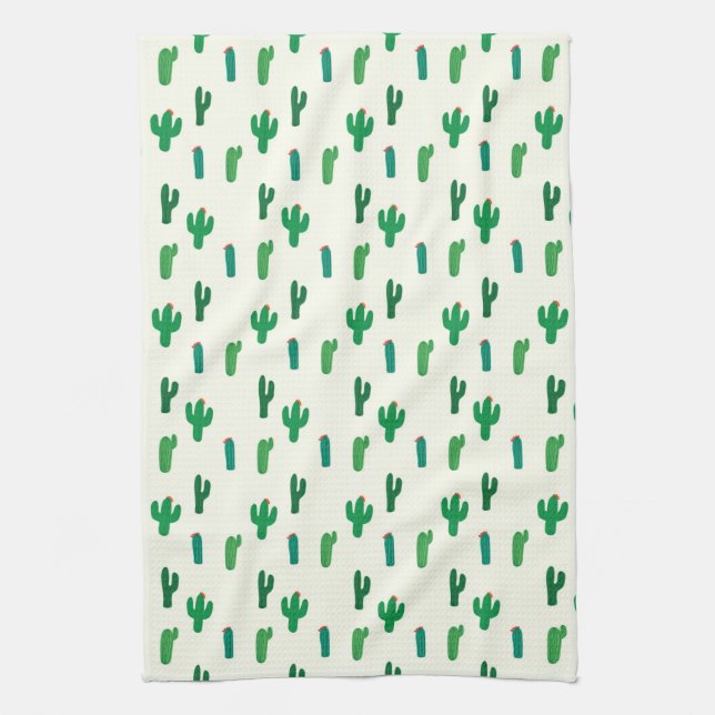 Bright Green Cactus Pattern Kitchen Towel (Vertical)
