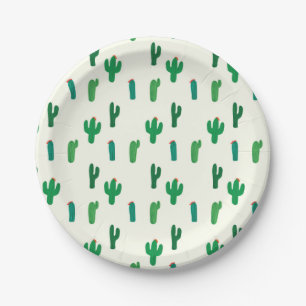 Bright Green Cactus Pattern Paper Plate