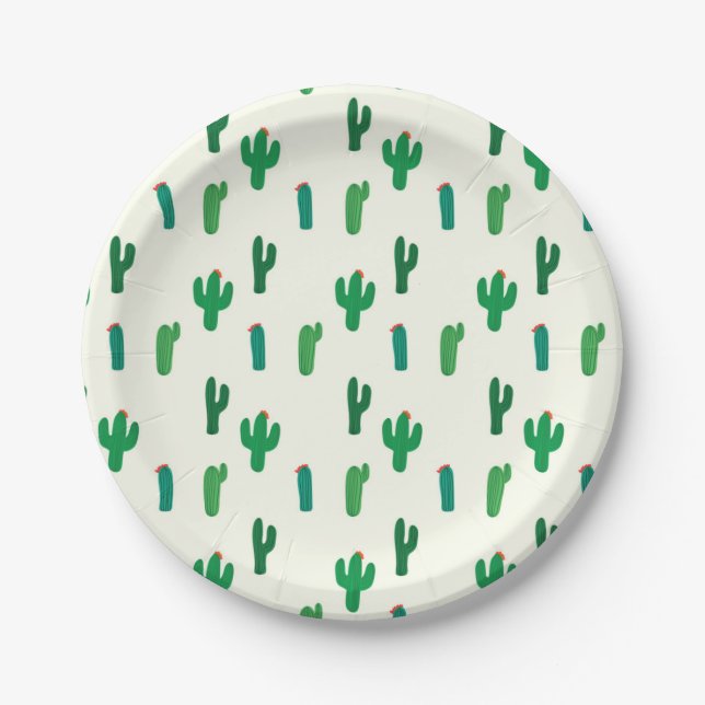 Bright Green Cactus Pattern Paper Plate (Front)
