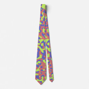 Bright Green Camouflage in Coral and Soft Blue Tie