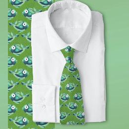 Bright Green Cartoon Fish Pattern Tie