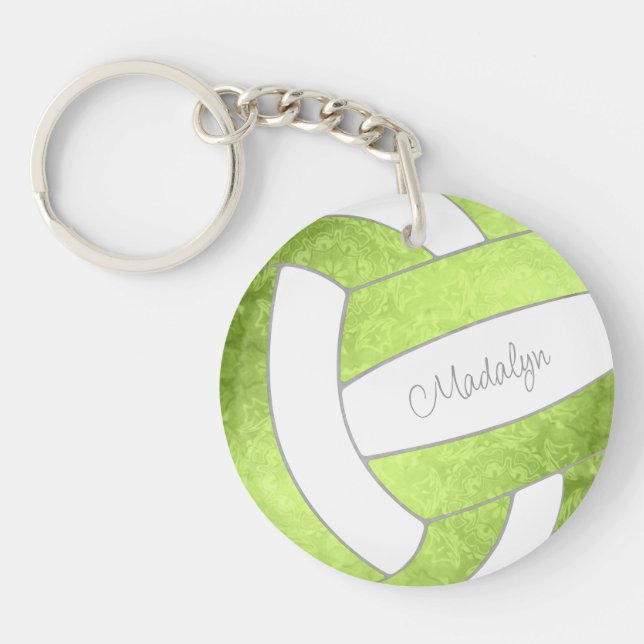 bright green custom girls name volleyball keychain (Front)