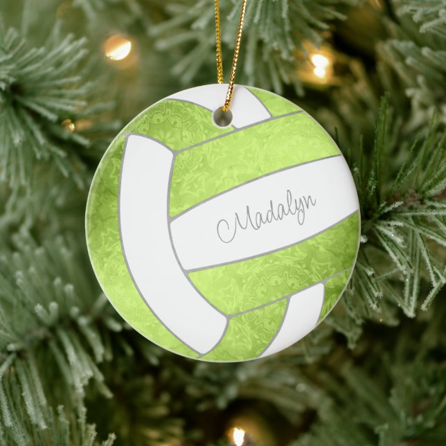 bright green custom name keepsake volleyball ceramic ornament (Tree)