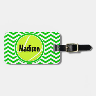 Bright Green Custom Text Tennis Racket Bag Tag