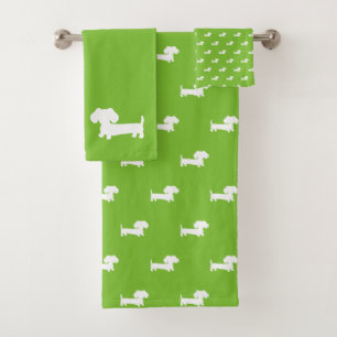 Bright Green Dachshund Bath 3- piece Towel Set