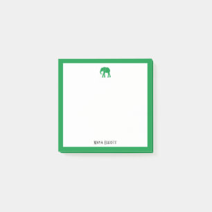 Bright Green Elephant and Border on White w/ Name Post-it Notes