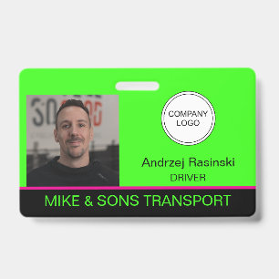 Bright Green Employee Photo and Company Logo Name Badge