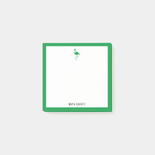 Bright Green Flamingo and Border on White w/ Name Post-it Notes