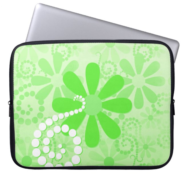 Bright Green Floral Cute Retro Daisy Flowers Laptop Sleeve (Front)