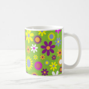 Bright Green Flower Power Pattern Coffee Mug