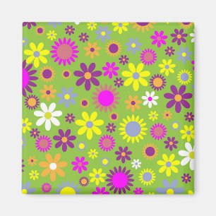 Bright Green Flower Power Pattern Magnet