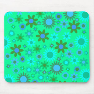 Bright Green Flower Power Pattern Mouse Pad