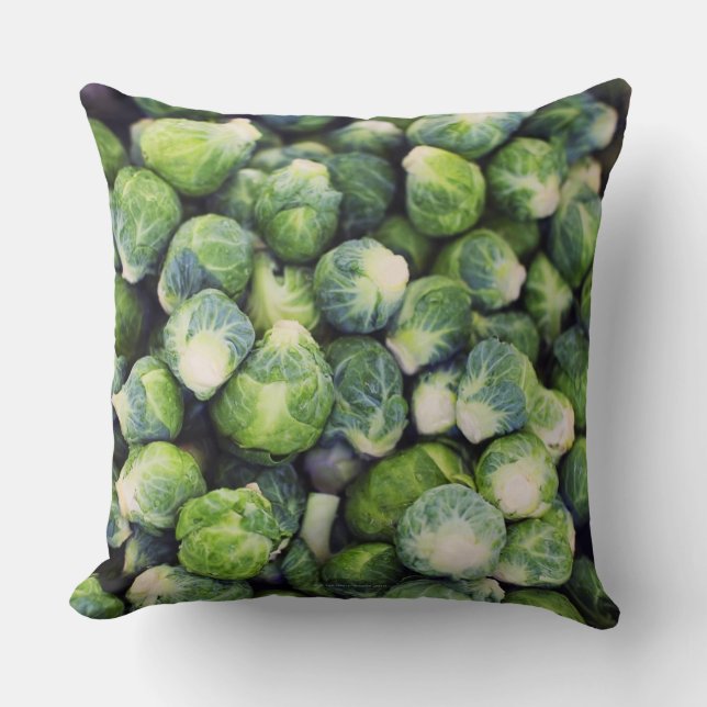 Bright Green Fresh Brussels Sprouts Throw Pillow (Front)