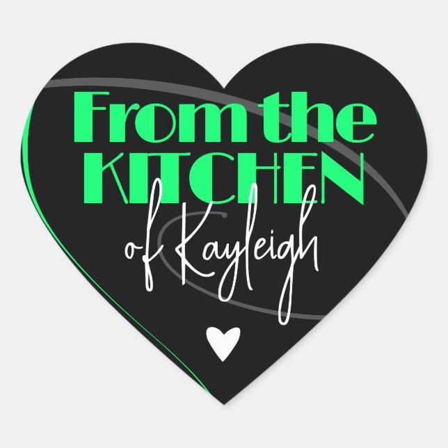 Bright Green From the Kitchen of Signature Name  Heart Sticker (Front)