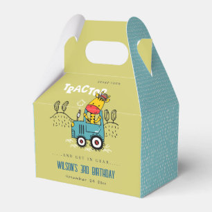 Bright Green Giraffe In Farm Tractor Boys Birthday Favor Box