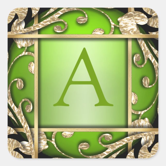 Bright Green Gold Lattice Monogram Envelope Seal (Front)