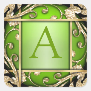 Bright Green Gold Lattice Monogram Envelope Seal