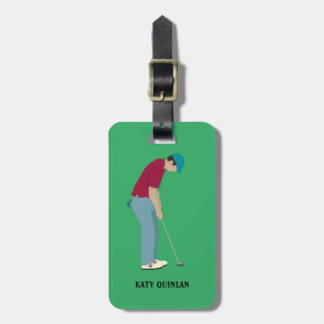 Bright Green Golfing Themed Luggage Tag (Front Vertical)