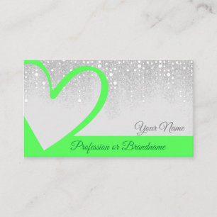 Bright Green Heart Chic Drips Elegant Calligraphy Business Card